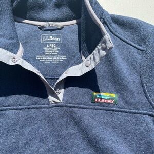 Men's LL Bean Sweater Blue Gray Solid Pullover L Reg Heavy Winter Layer Button